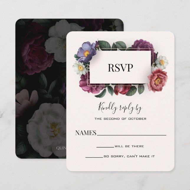 Cartão de Resposta de Casamento com Florais Modern (Frente/Verso)