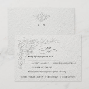 Cartão de Resposta de Casamento com Floral Relevo