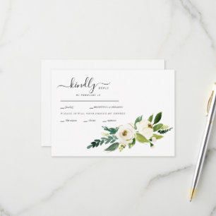 Cartão de Resposta de Casamento com Flores Brancas