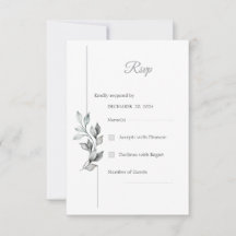 Cartão de Resposta de Casamento com Folhagem Preto