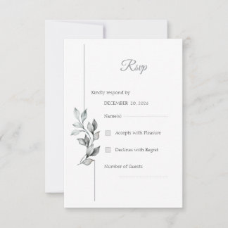 Cartão de Resposta de Casamento com Folhagem Preto
