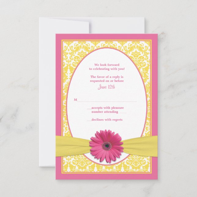 Cartão de Resposta de Casamento com Gerbera Amarel (Frente)