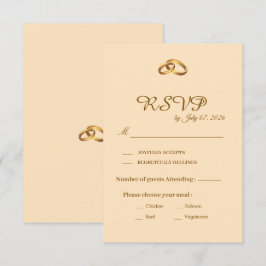 Cartão de Resposta de Casamento com Letra Dourada
