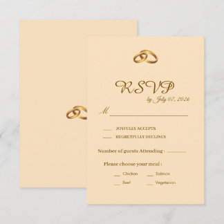 Cartão de Resposta de Casamento com Letra Dourada