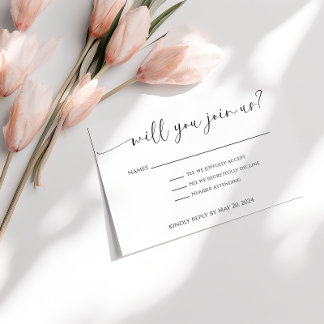 Cartão de Resposta de Casamento com Letra Elegante