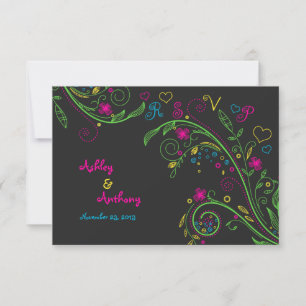 Cartão de Resposta de Casamento com Letreiro Neon 