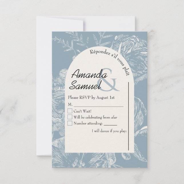 Cartão de Resposta de Casamento com Linha Desenhad (Frente)