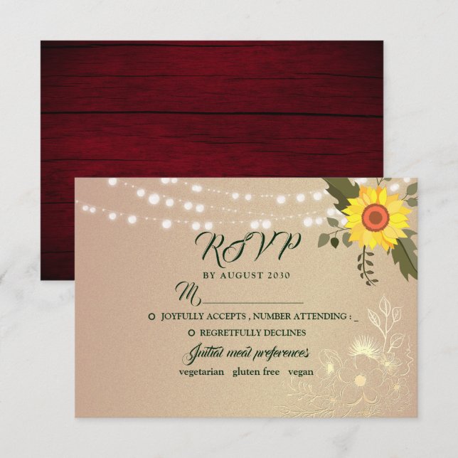 Cartão de Resposta de Casamento com Luzes de Corda (Frente/Verso)