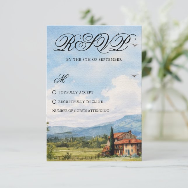 Cartão de Resposta de Casamento com Paisagem da Ca (Em pé/Frente)