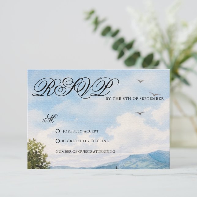 Cartão de Resposta de Casamento com Paisagem da Ca (Em pé/Frente)