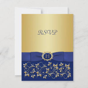 Cartão de Resposta de Casamento com Rolo Floral Az