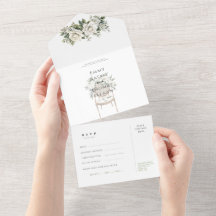 Cartão de resposta de casamento com rosas brancas