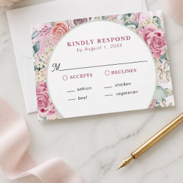 Cartão de Resposta de Casamento com Rosas em Aquar