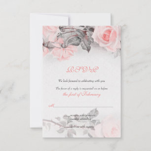 Cartão de Resposta de Casamento com Rosas Rosa Ant