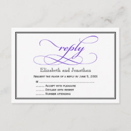Cartão de Resposta de Casamento com Script Roxo e 