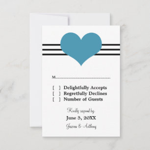 Cartão de Resposta de Casamento Coração Mod, Azul
