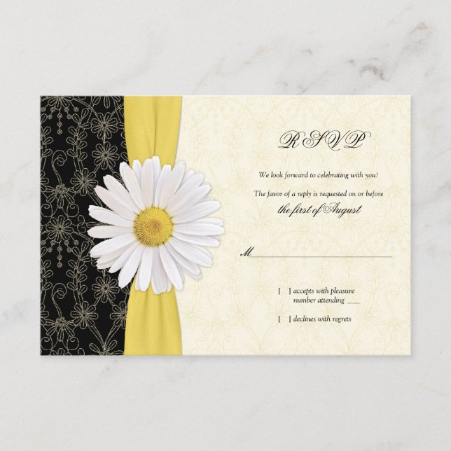 Cartão de Resposta de Casamento Daisy Preto e Amar (Frente)
