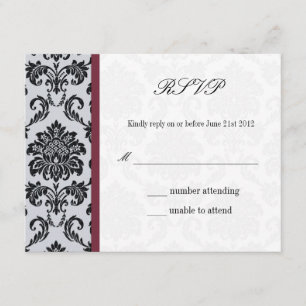 Cartão de Resposta de Casamento Damask Burgundy