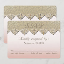 Cartão de Resposta de Casamento Damask Chic Elegan