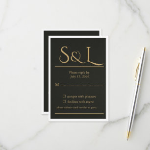 Cartão de Resposta de Casamento Dark Luxe Gold Mon