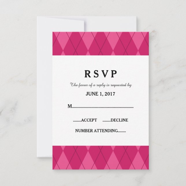 Cartão de Resposta de Casamento de Argyle Rosa (Frente)