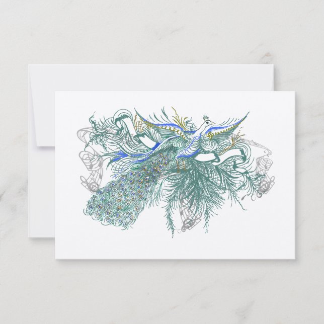 Cartão de Resposta de Casamento de Aves Peacock de (Frente)