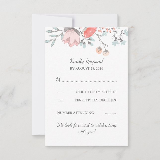 Cartão de Resposta de Casamento de Buquê Floral Vi (Frente)