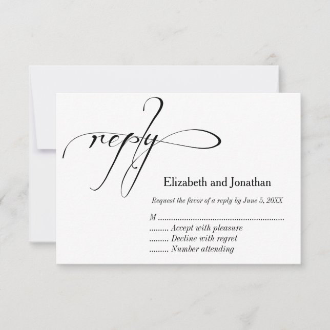 Cartão de Resposta de Casamento de Caligrafia Pret (Frente)
