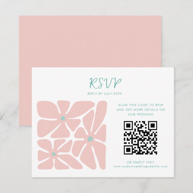 Cartão de Resposta de Casamento de Código QR Retro (Frente/Verso)