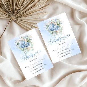 Cartão de Resposta de Casamento de Flores Azuis El