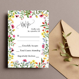Cartão de Resposta de Casamento de Flores Silvestr