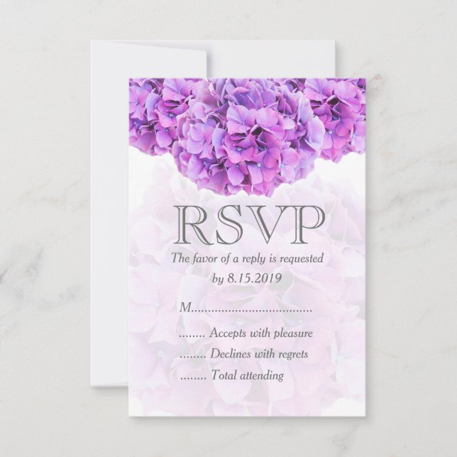 Cartão de resposta de casamento de hortênsias roxa (Frente)