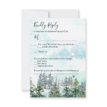 cartão de resposta de casamento de inverno com árv