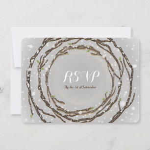 Cartão de Resposta de Casamento de Inverno Rústico