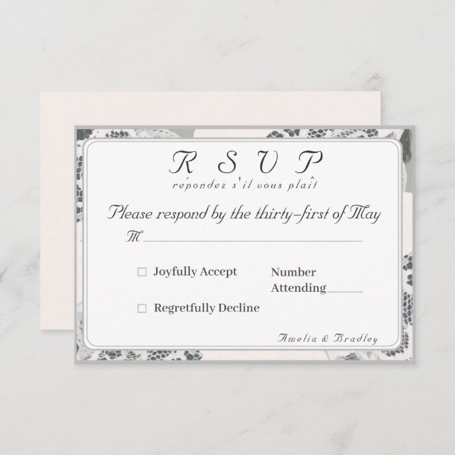 Cartão de Resposta de Casamento de Locais Rosa-Cha (Frente/Verso)