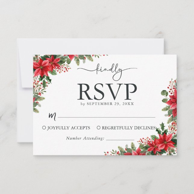 Cartão de Resposta de Casamento de Natal com Flora (Frente)