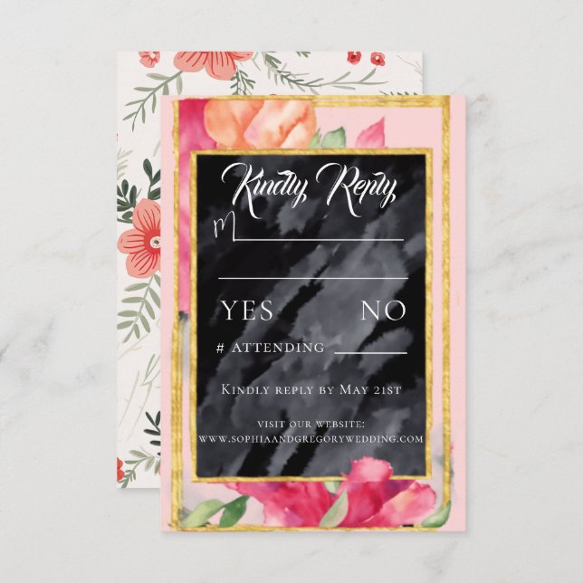 Cartão de Resposta de Casamento de primavera Poppi (Frente/Verso)