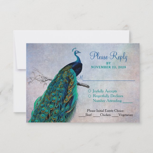 Cartão de Resposta de Casamento de RSVP de Peacock (Frente)