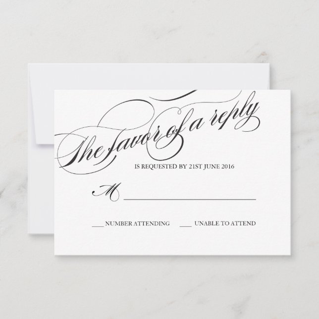 Cartão de Resposta de Casamento de Script Flourish (Frente)