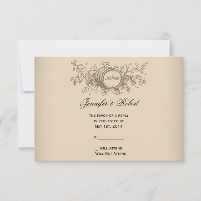 Cartão de Resposta de Casamento de Vintage Winery (Frente)