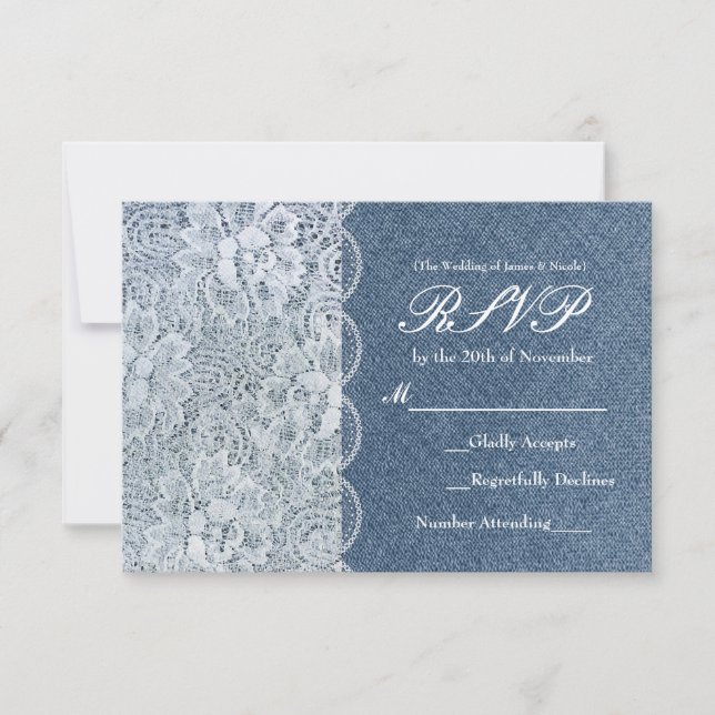 Cartão de Resposta de Casamento Denim & Lace Rusti (Frente)