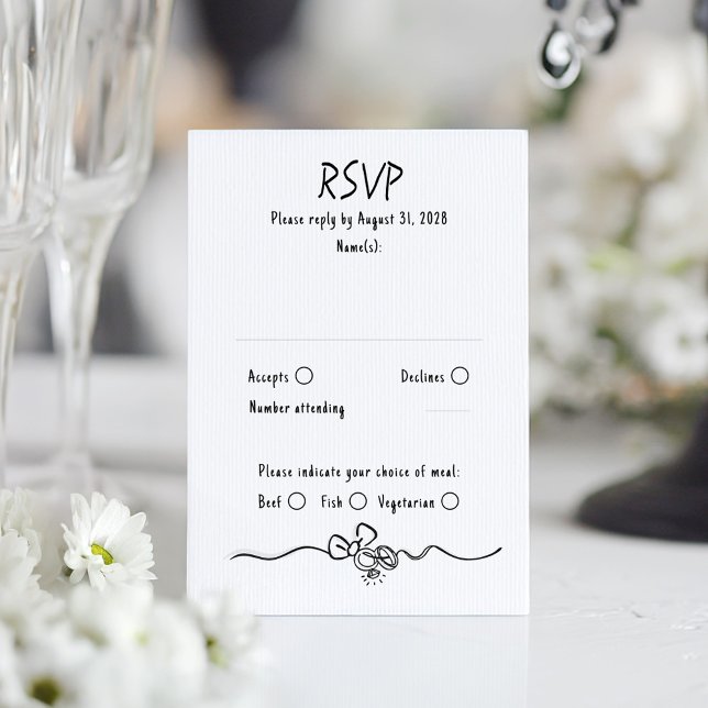 Cartão de Resposta de Casamento Desenhado à Mão Ex (Whimsical Funky Wedding RSVP Card )