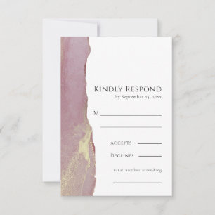 Cartão de Resposta de Casamento Dusty Pink Gold RS