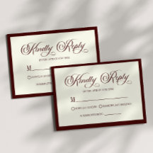 Cartão de Resposta de Casamento Elegante Burgundy 