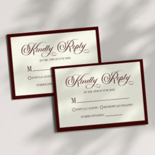 Cartão de Resposta de Casamento Elegante Burgundy 