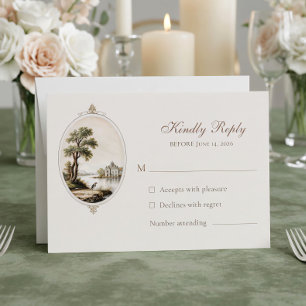 Cartão de Resposta de Casamento Elegante Château F