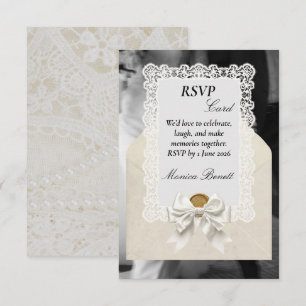 Cartão de Resposta de Casamento Elegante com Fita