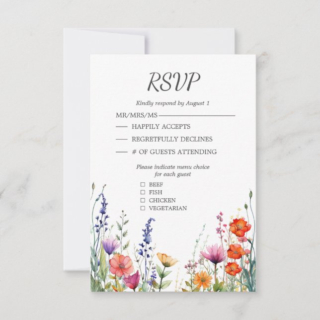 Cartão de Resposta de Casamento Elegante com Flore (Frente)