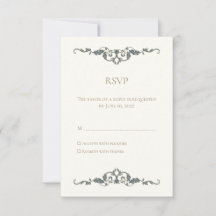 Cartão de Resposta de Casamento Elegante e Ornamen