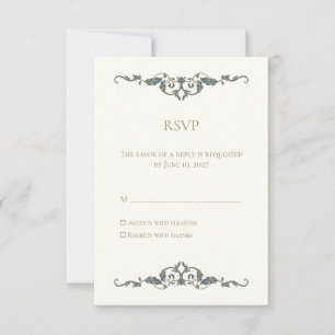 Cartão de Resposta de Casamento Elegante e Ornamen